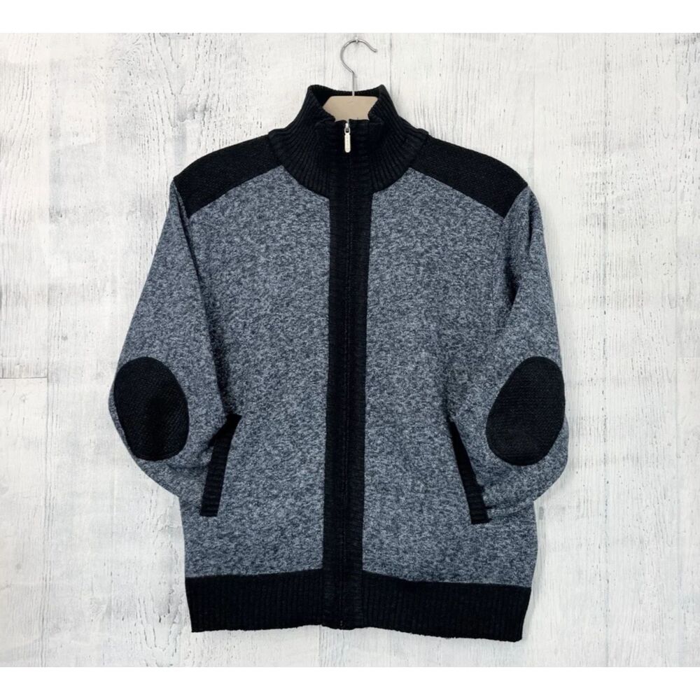 YeoKou Full Zip Knit Sweater Men's L Elbow Patches Cashmere/Wool/Cotton Blend